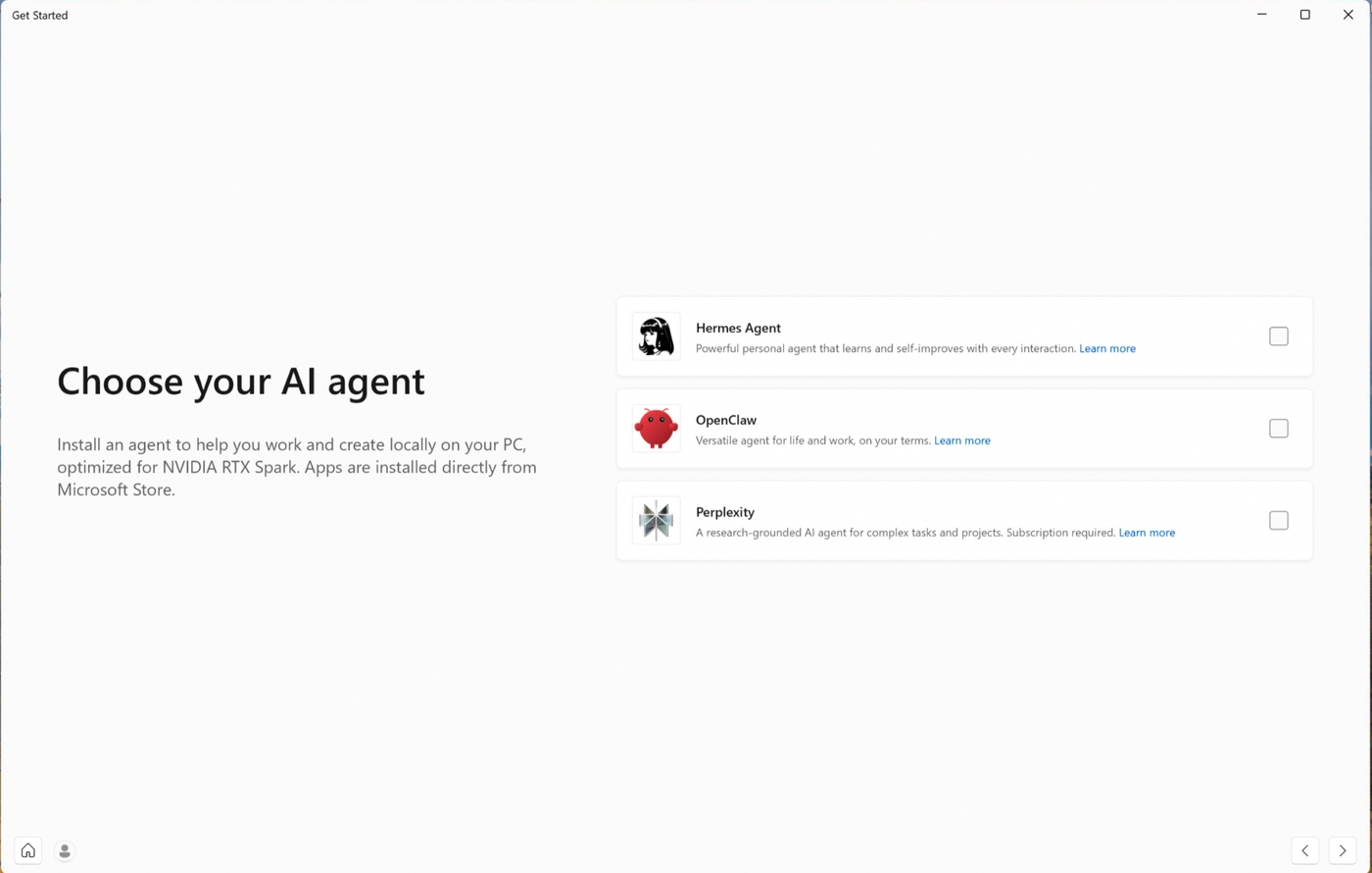 The agent picker in Nvidia’s RTX Spark setup flow