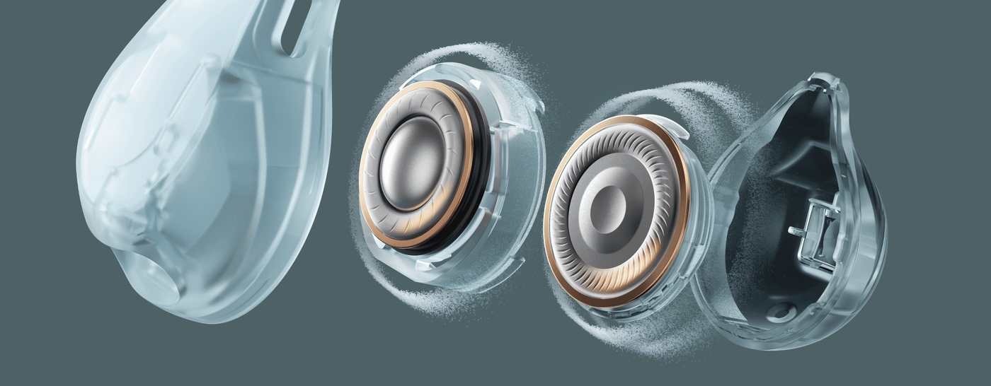 Each bud pairs an 11mm woofer with a 9mm tweeter.