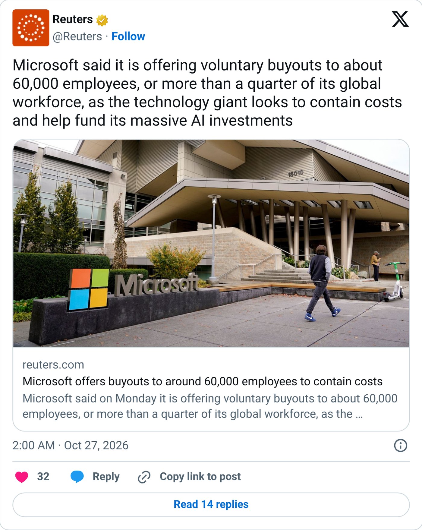 Screenshot: @Reuters on X, Oct. 27, 2026