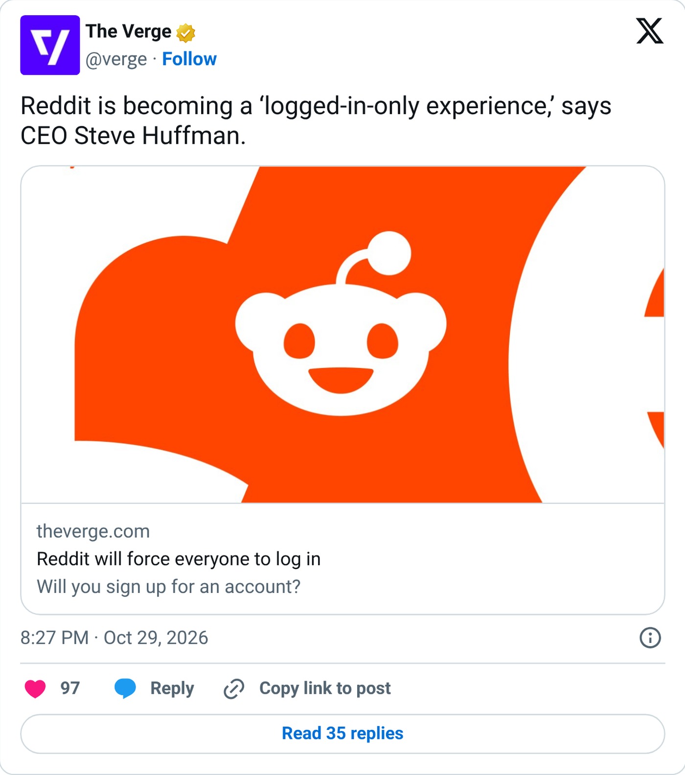 Screenshot: @verge on X, Oct. 29, 2026