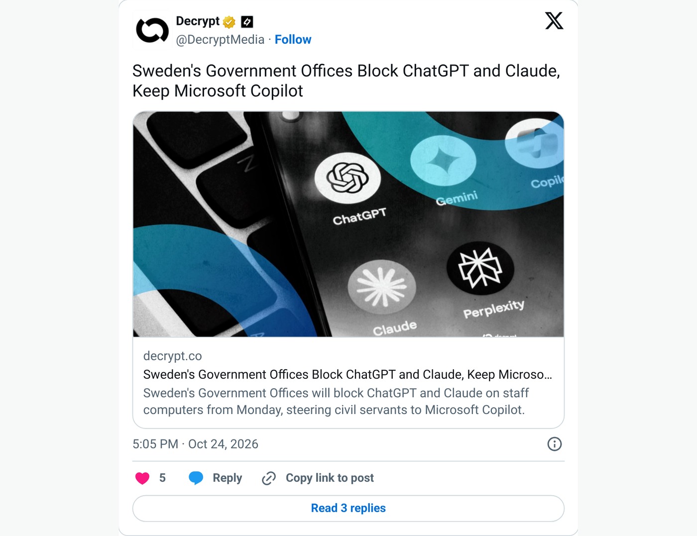 Screenshot: @DecryptMedia on X, Oct. 24, 2026