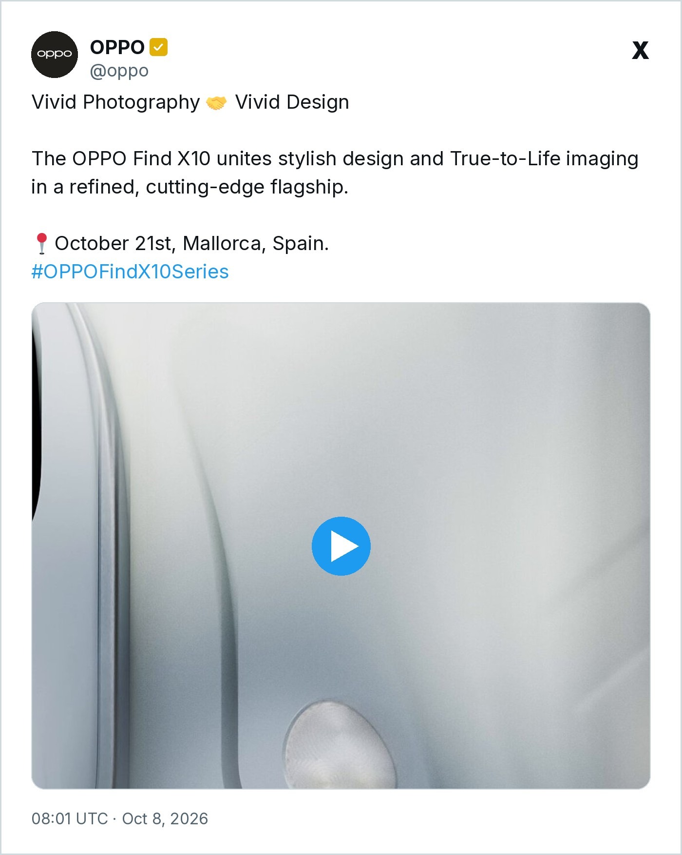 Screenshot: @oppo on X, Oct. 8, 2026