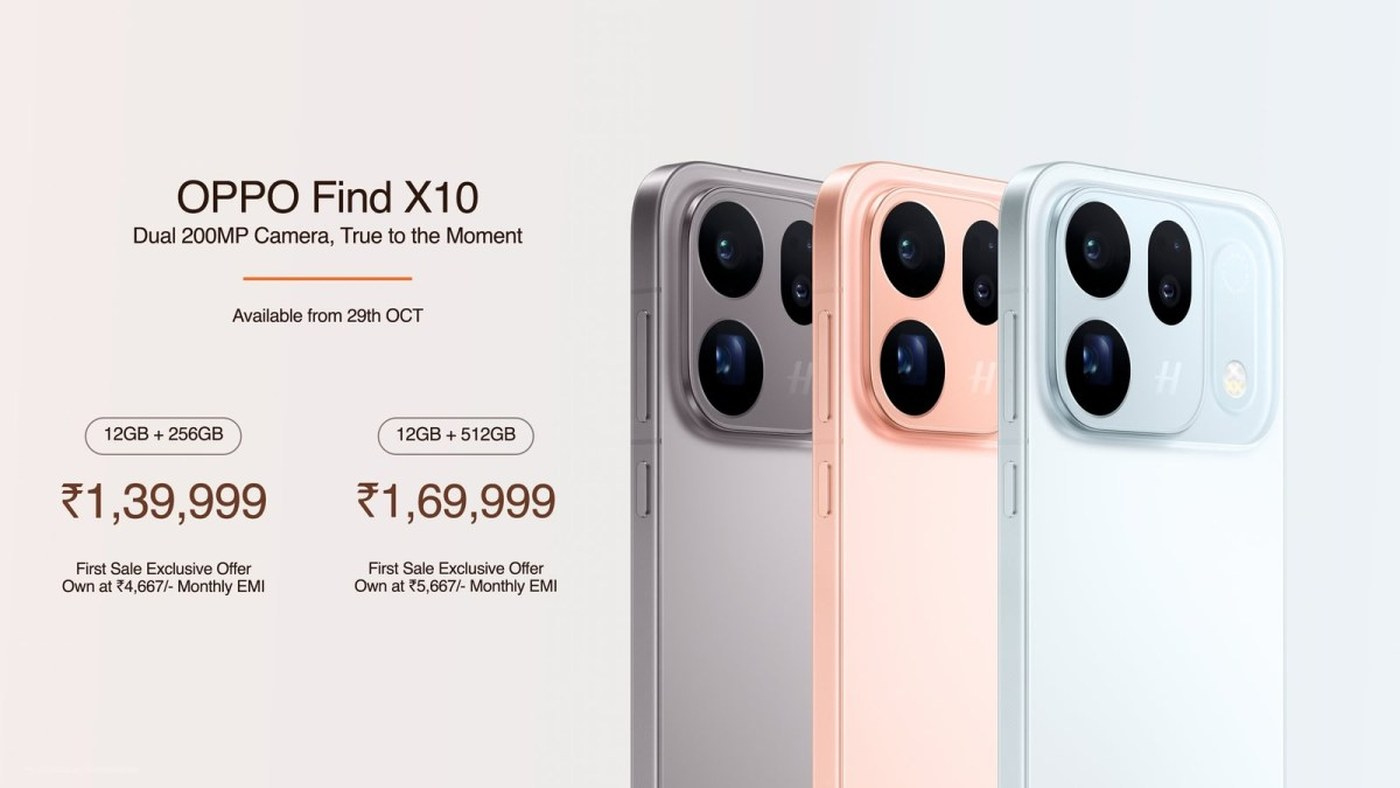 The standard Find X10 comes in two storage sizes in India.