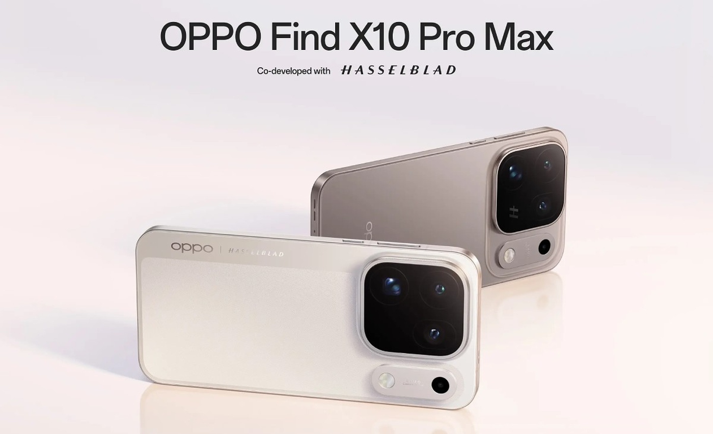 The Find X10 Pro Max in Luna White and Titanium Grey