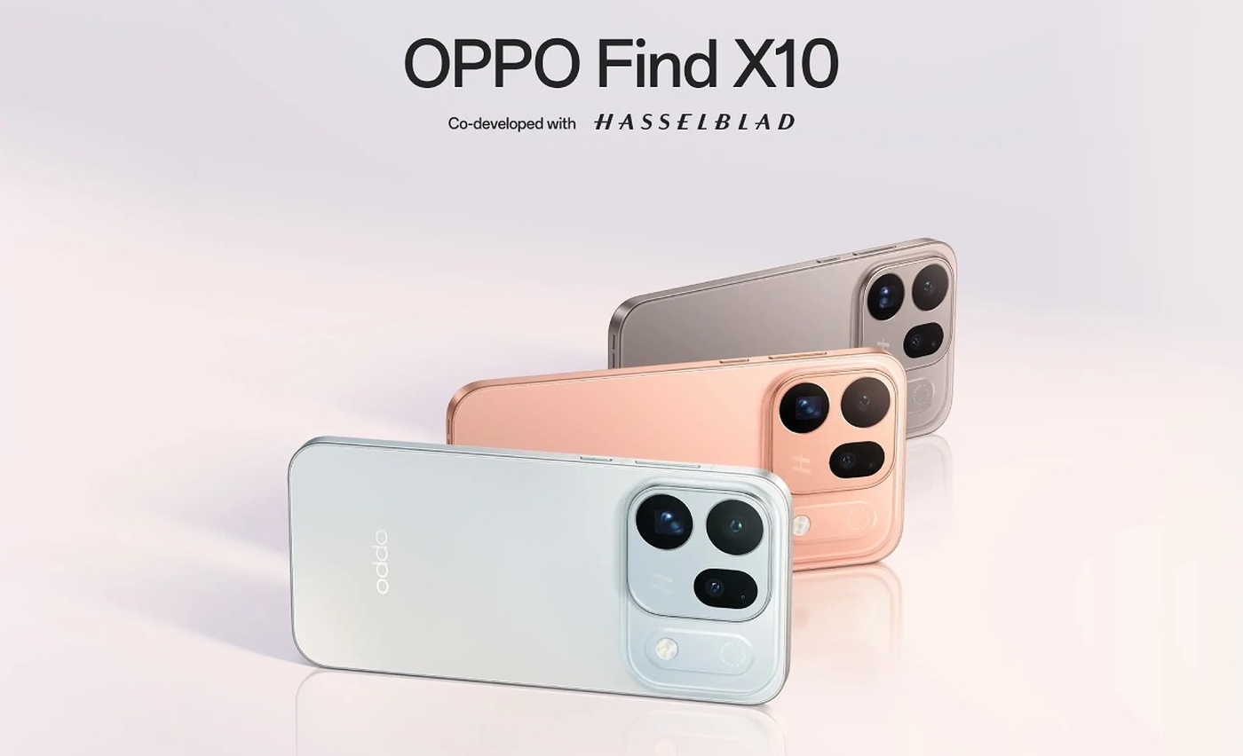 The standard Find X10 in Glacier Blue, Glow Coral and Mist Grey
