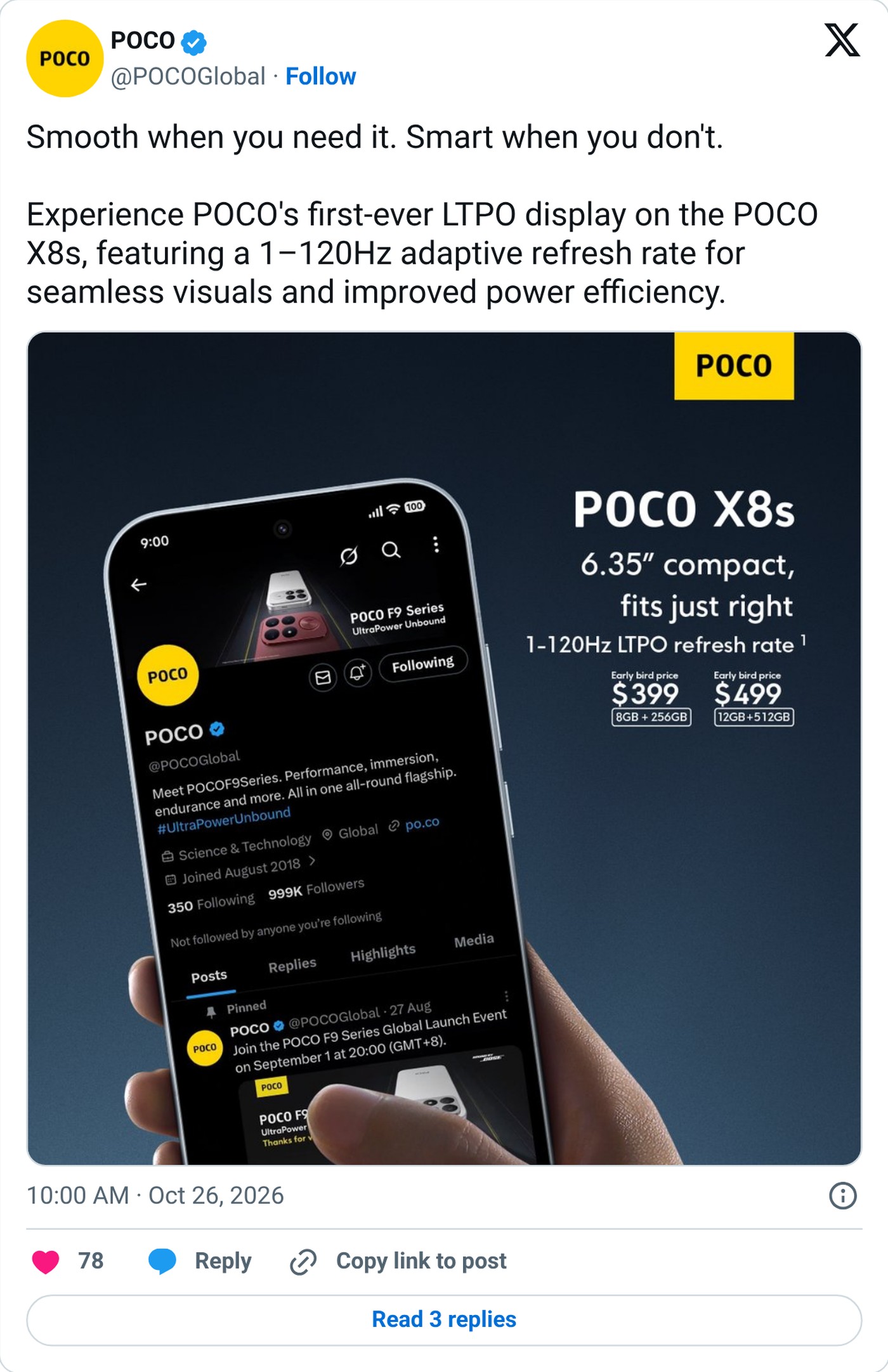 Poco promoting the X8s display on Monday.