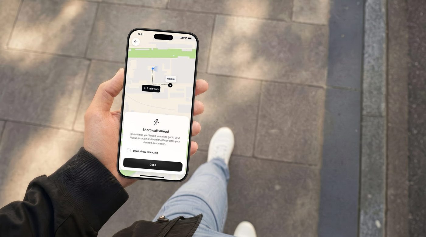 Verne app showing a short walk to pickup