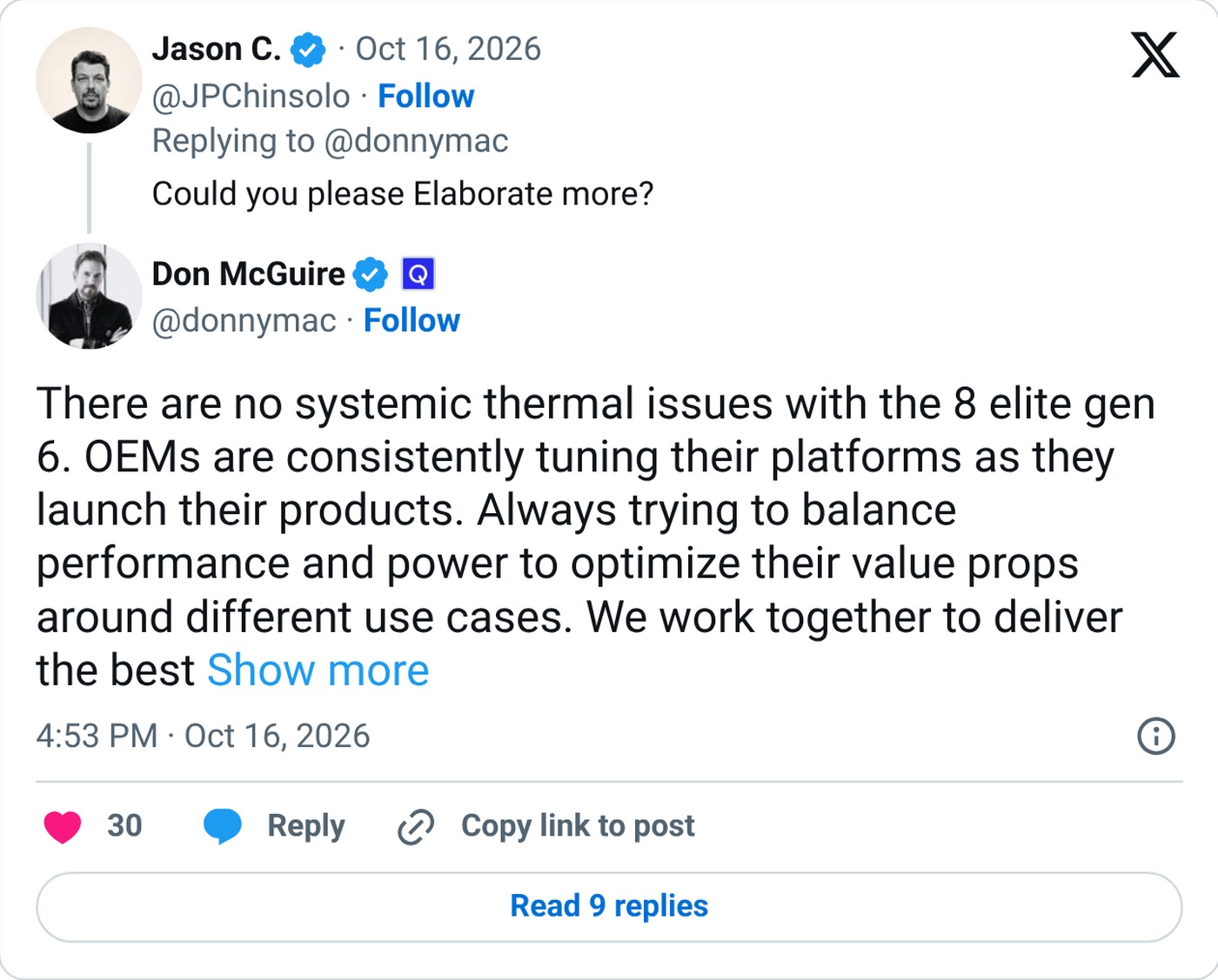 donnymac on X saying there are no systemic thermal issues
