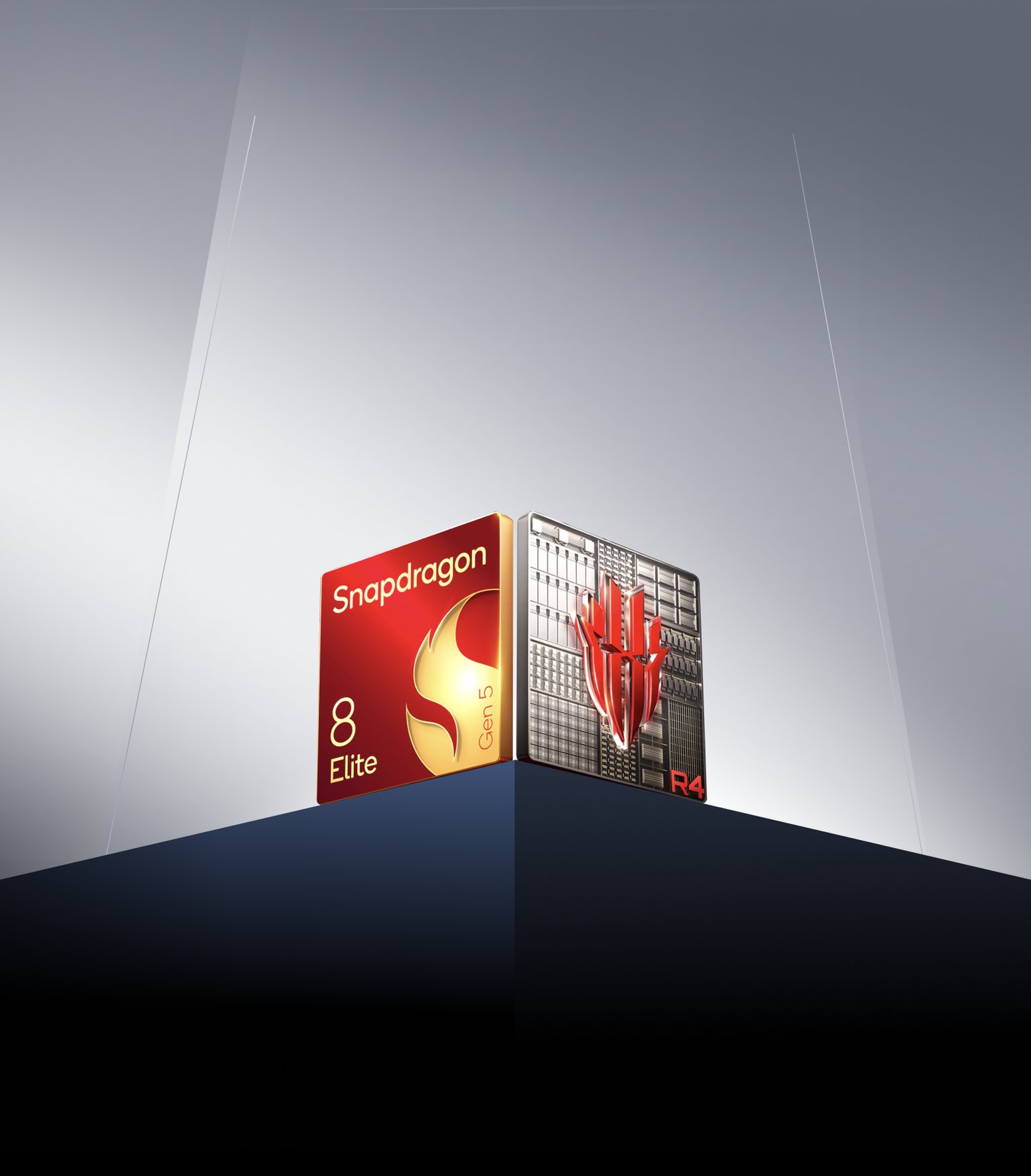 Snapdragon 8 Elite Gen 5 and REDMAGIC RedCore R4 chips displayed together