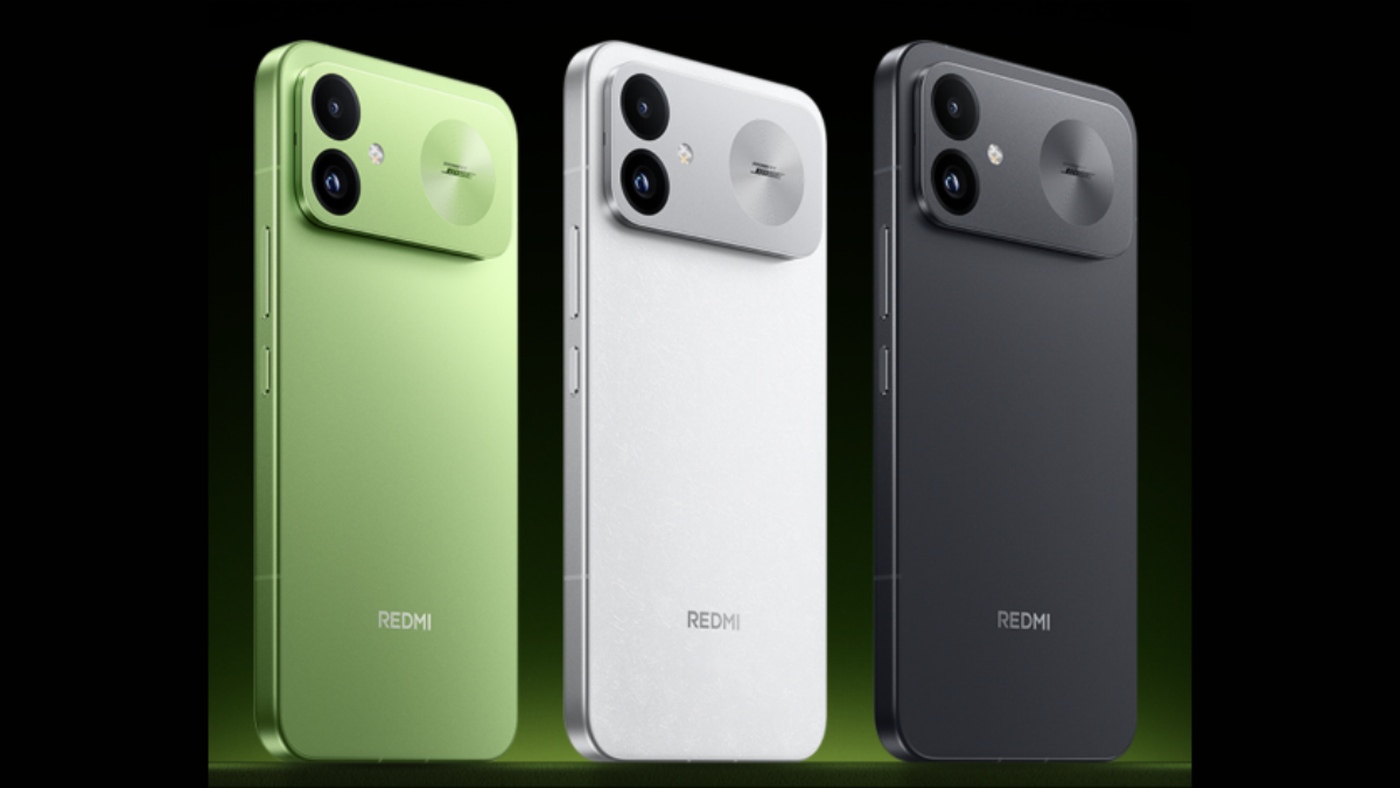 The Redmi K100 in Firefly Green, Snow Rock White and Black.