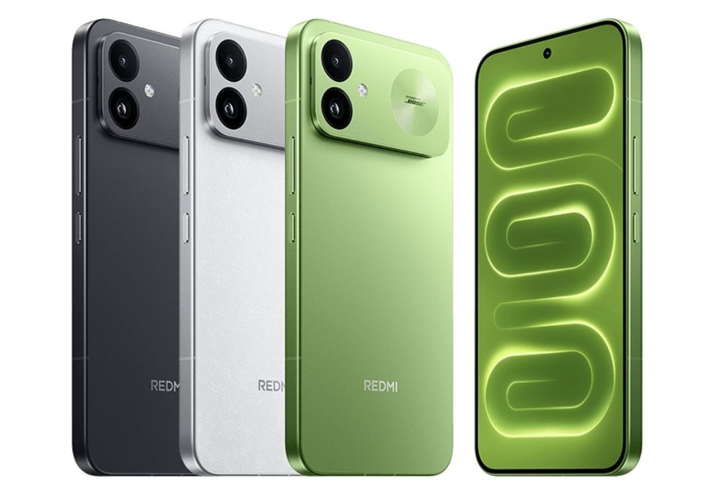 The K100 in Black, Snow Rock White and Firefly Green, with its flat 6.83-inch display.