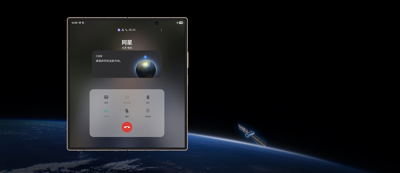 A Tiantong satellite call on the W27’s inner screen.