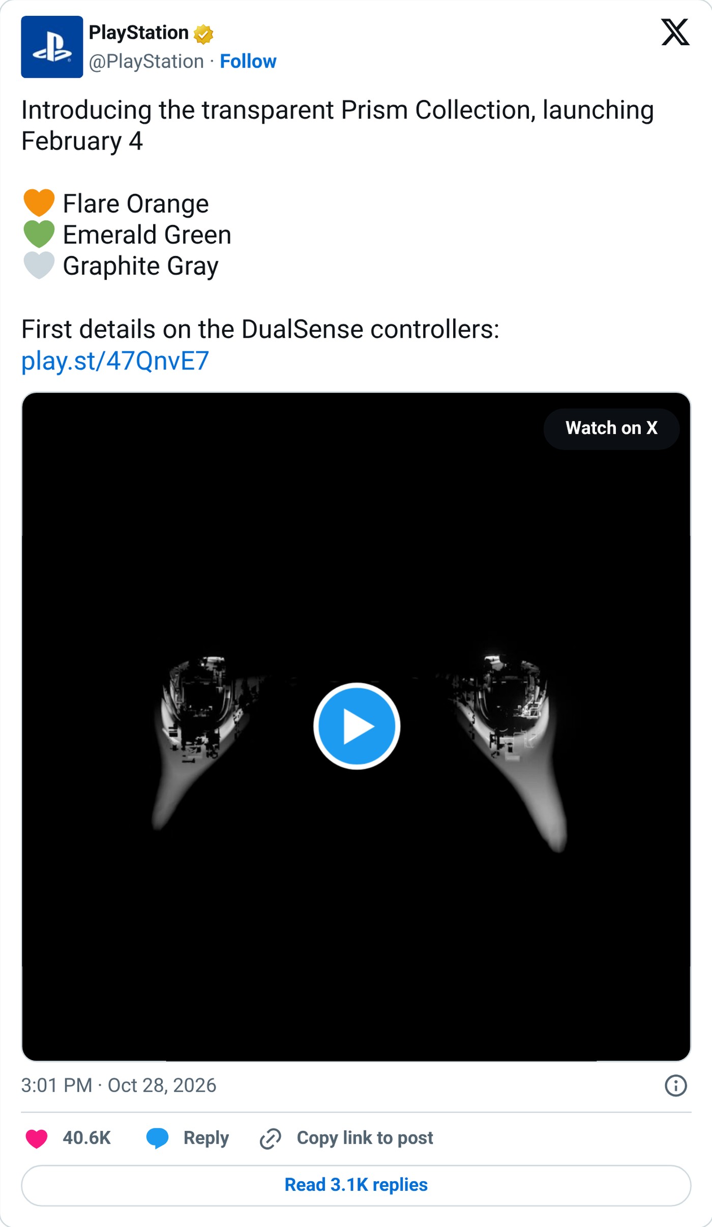 Screenshot: @PlayStation on X, Oct. 28, 2026
