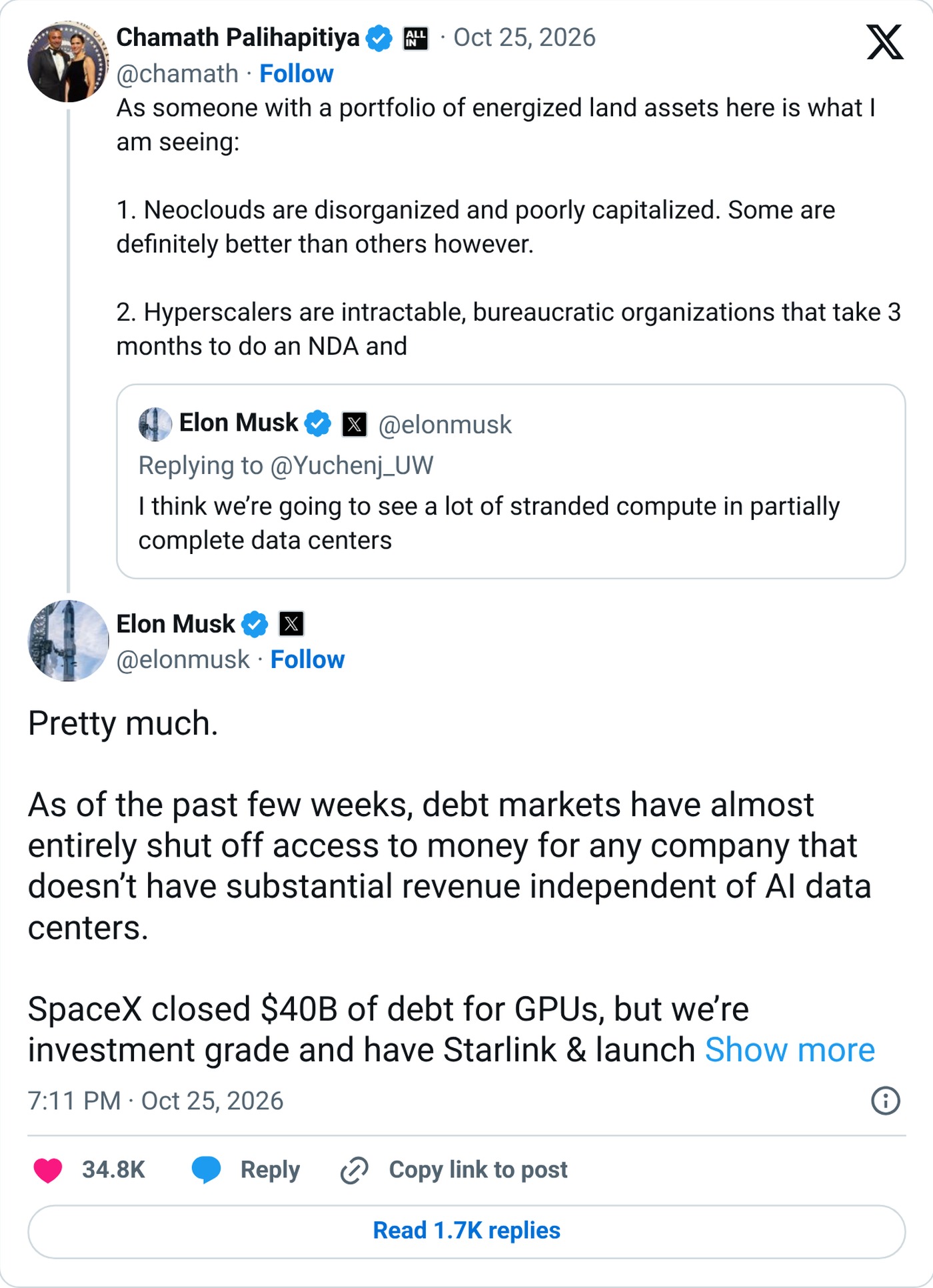 Musk’s post on Sunday, Oct. 25.