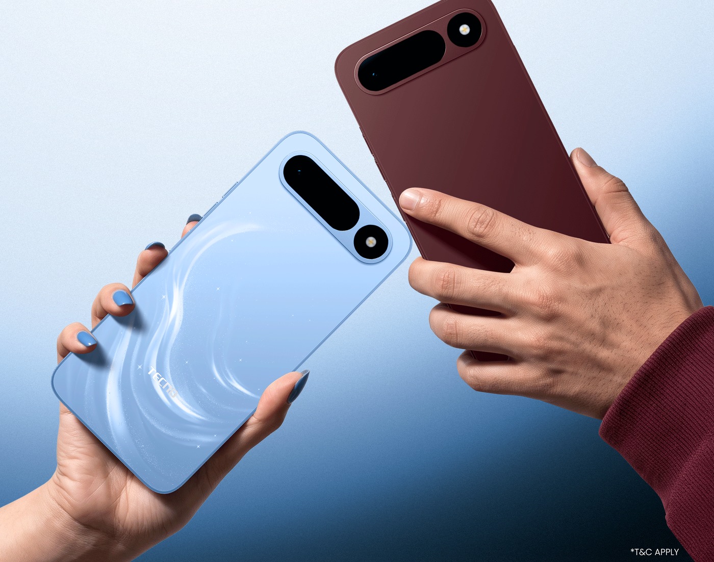 Tecno Spark 50S 5G in Breeze Blue and Burgundy Red