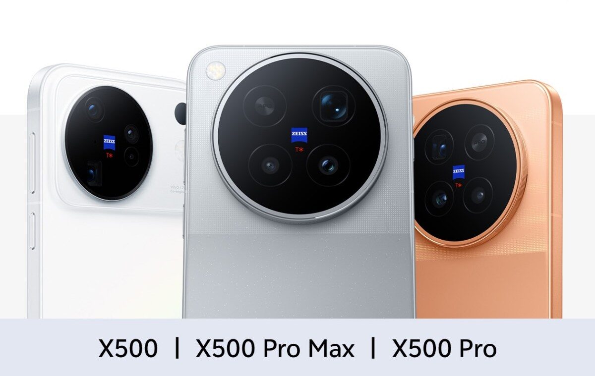 White X500, silver X500 Pro Max, and orange X500 Pro camera islands labeled in a lineup