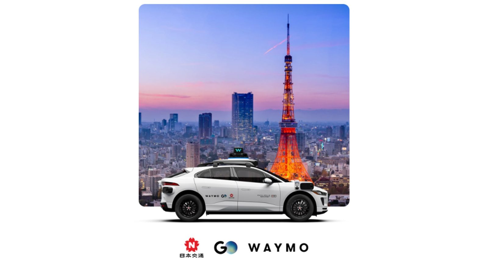 Waymo robotaxis with GO and Nihon Kotsu branding in Tokyo