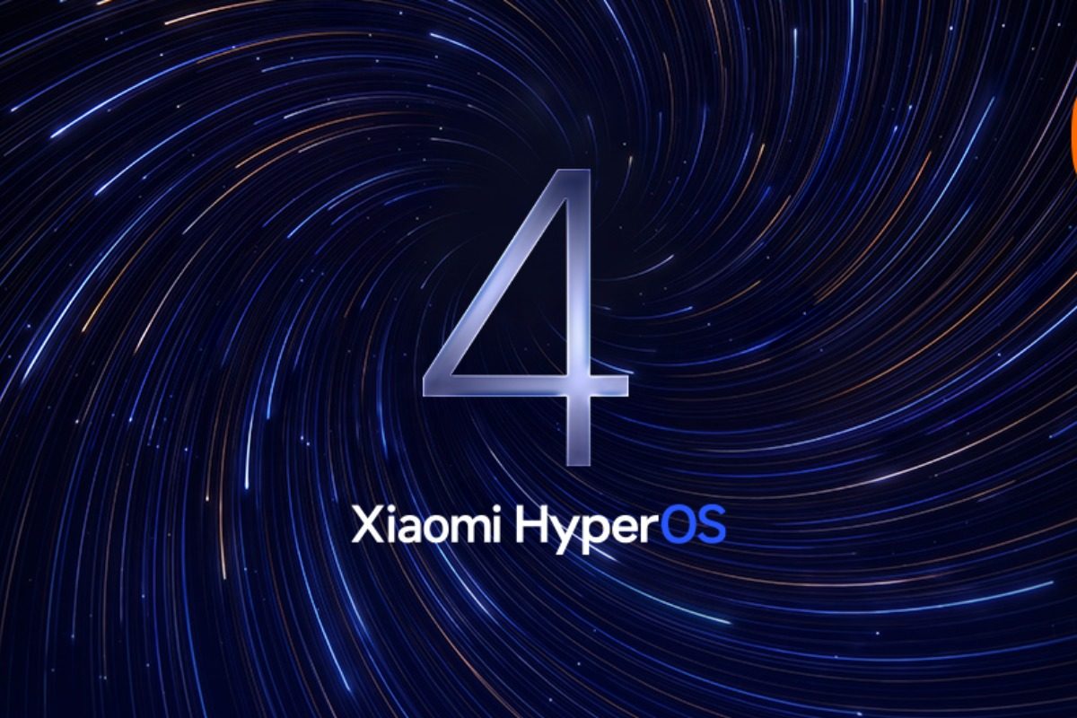 Xiaomi HyperOS 4 wordmark on a star-trail background