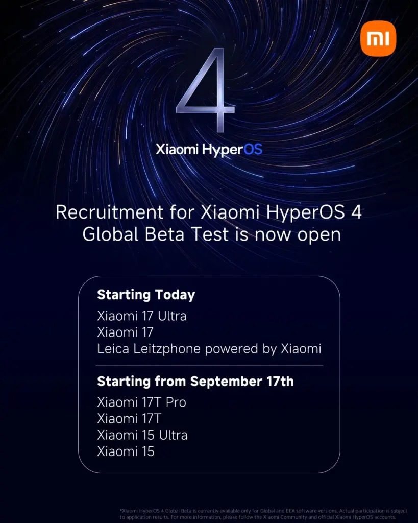 HyperOS 4 global beta recruitment schedule