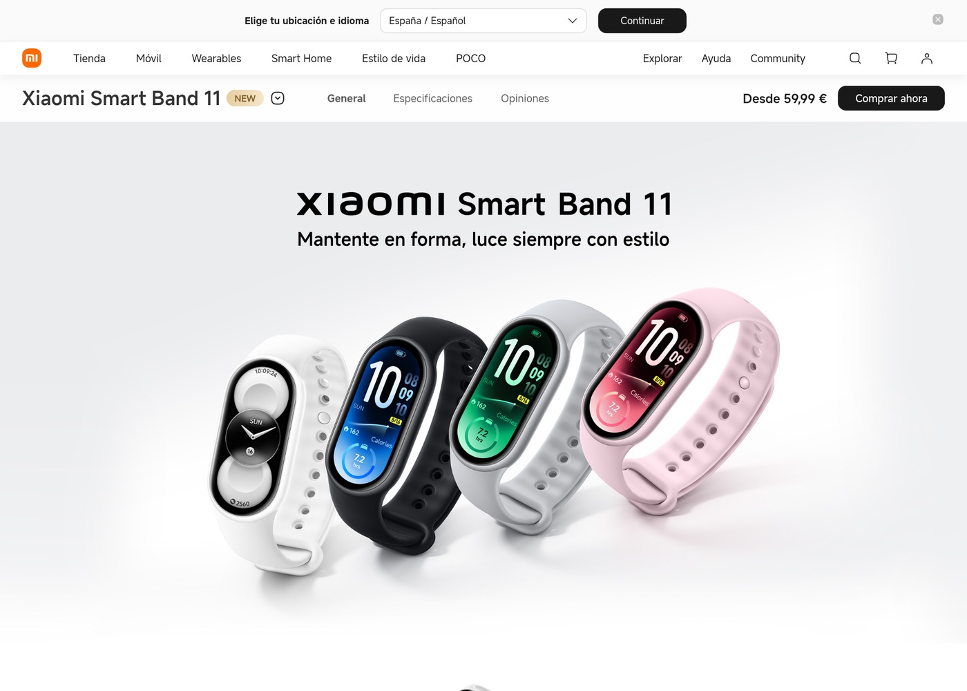 Xiaomi’s Spanish store lists the Smart Band 11 from €59.99.